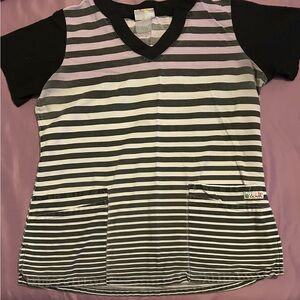 UA Scrubs Black and Gray Striped Top